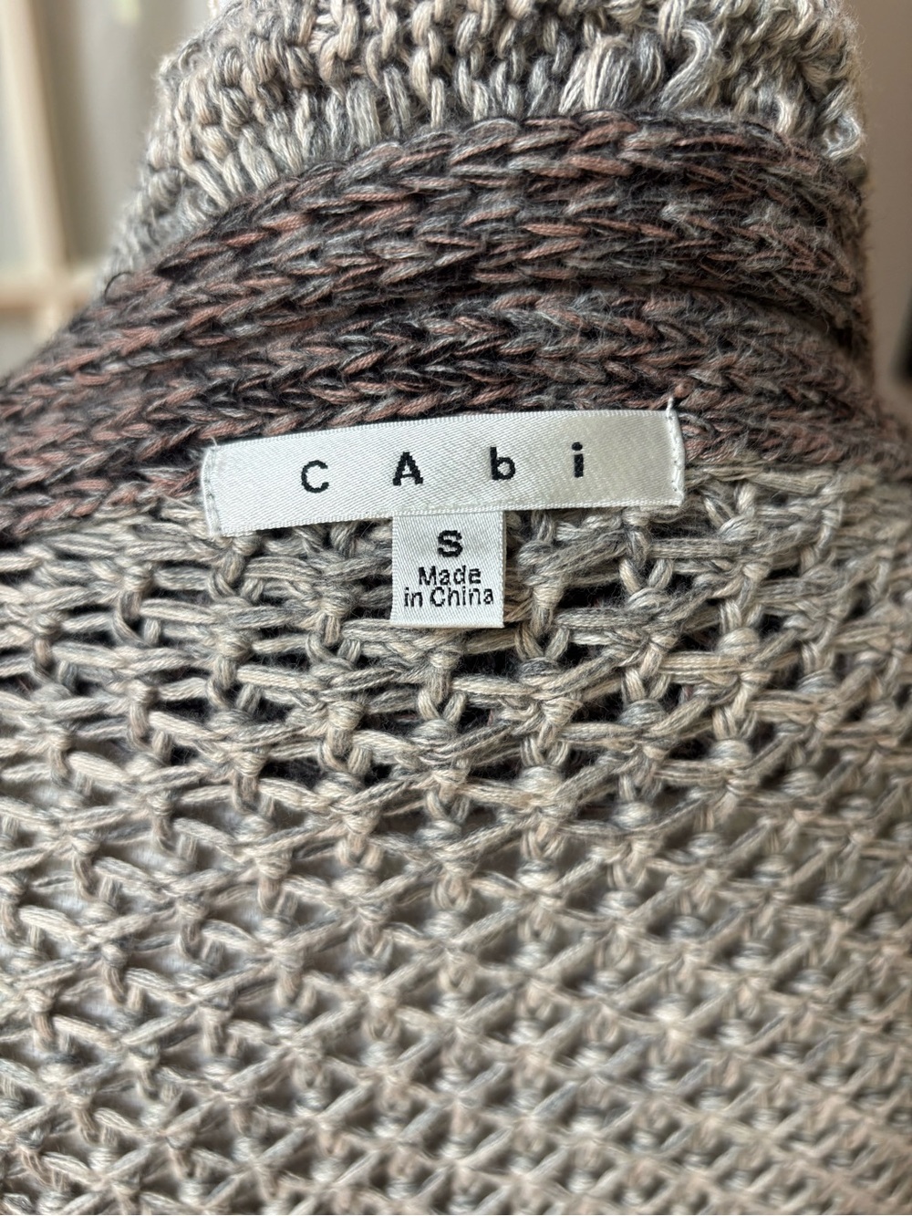 CAbi Shadow Circle Cardigan S 100% Cotton Open Knit Waterfall Boho Neutral - Picture 7 of 11
